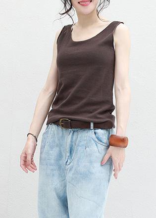 Women chocolate cotton Long Shirts sleeveless loose summer top - bagstylebliss