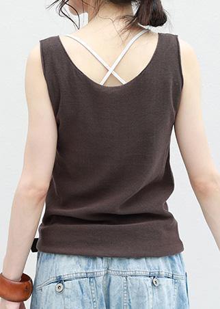 Women chocolate cotton Long Shirts sleeveless loose summer top - bagstylebliss