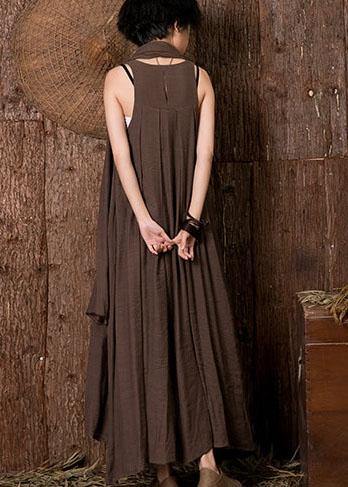 Women chocolate linen dresses sleeveless cotton Dresses - bagstylebliss