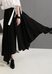Women clothes Vintage Summer Draped Black Fashion Wide Leg Pants - bagstylebliss