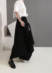 Women clothes Vintage Summer Draped Black Fashion Wide Leg Pants - bagstylebliss