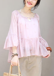 Women cotton Long Shirts boutique Summer Pleated Hem Loose Casual Blouse - bagstylebliss