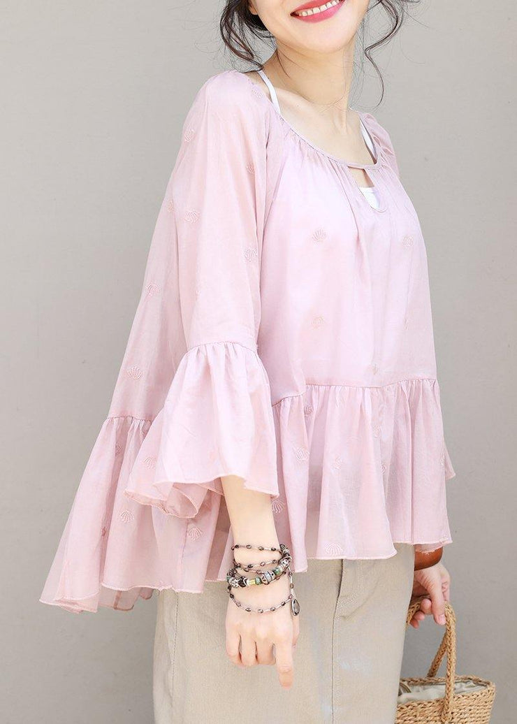 Women cotton Long Shirts boutique Summer Pleated Hem Loose Casual Blouse - bagstylebliss