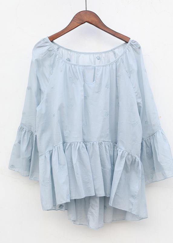 Women cotton Long Shirts boutique Summer Pleated Hem Loose Casual Blouse - bagstylebliss