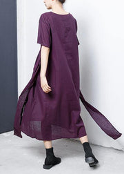 Women cotton Tunics Fine Lacing And Drawstring Solid Color Dress - bagstylebliss