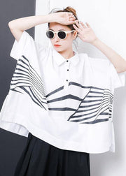 Women cotton box top Plus Size Irregular Stripes High Low Hem Casual T-Shirt - bagstylebliss