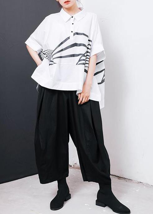 Women cotton box top Plus Size Irregular Stripes High Low Hem Casual T-Shirt - bagstylebliss