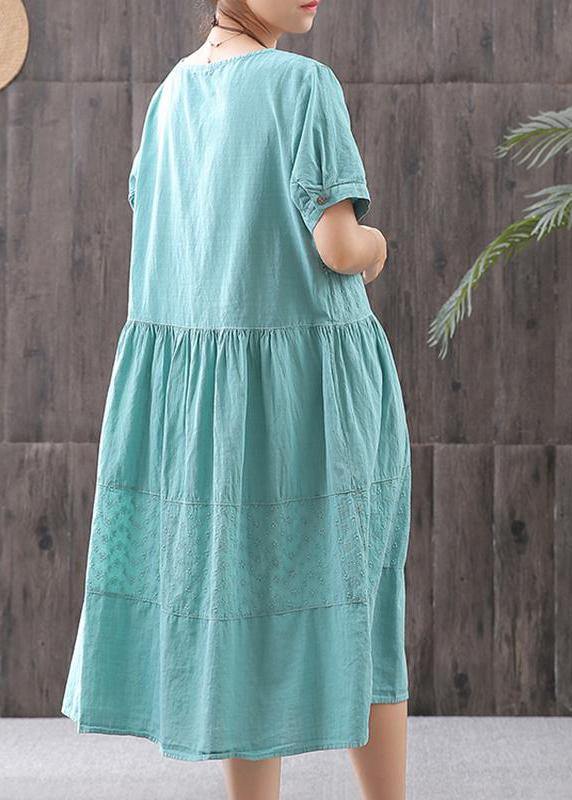 Women cotton clothes For Women Plus Size Cotton Solid Short Sleeve A-Line Dress - bagstylebliss