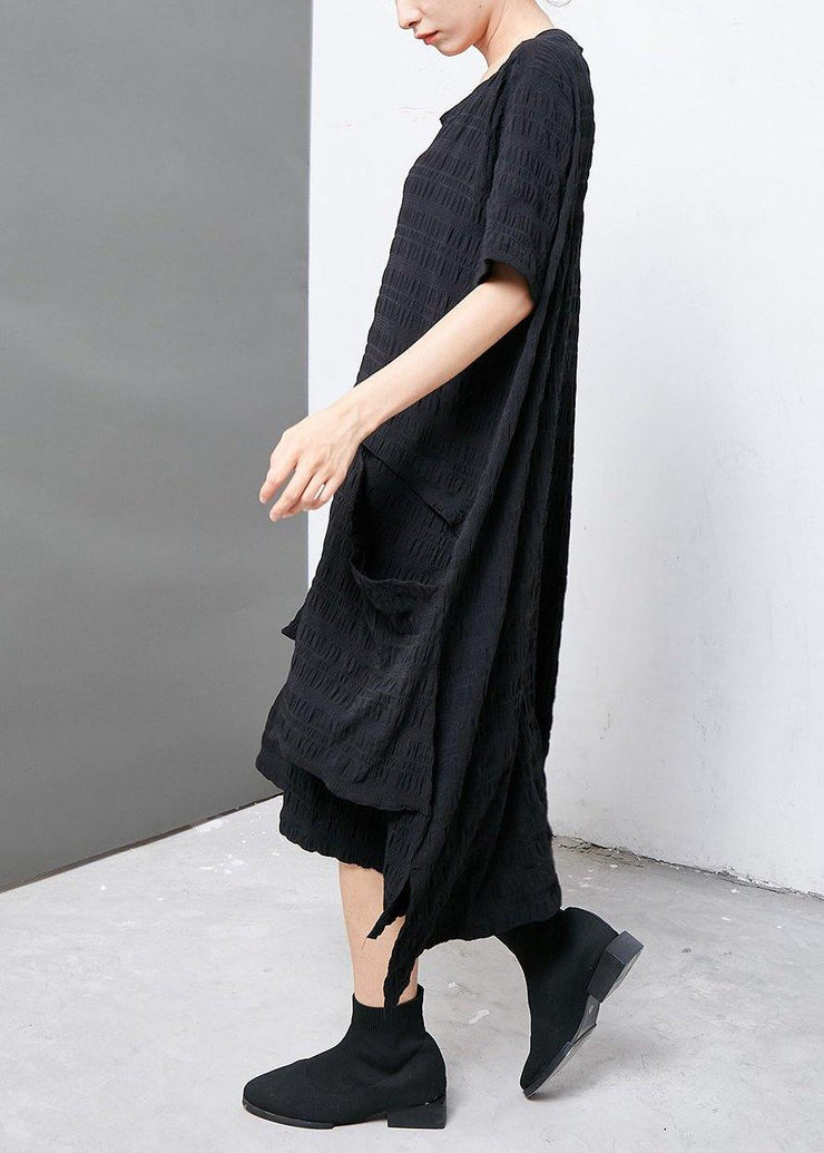 Women cotton clothes Organic Irregular Casual Round Neck Cotton Solid Dress - bagstylebliss