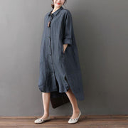 Women cotton linen outfit plus size Loose Irregular Hem Stripe Shirt Dress