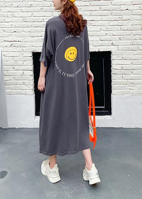 Women dark gray Cartoon print clothes o neck Plus Size summer Dress - bagstylebliss