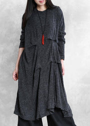 Women dark gray Cotton tunic dresses metric Cinched Art Dress - bagstylebliss