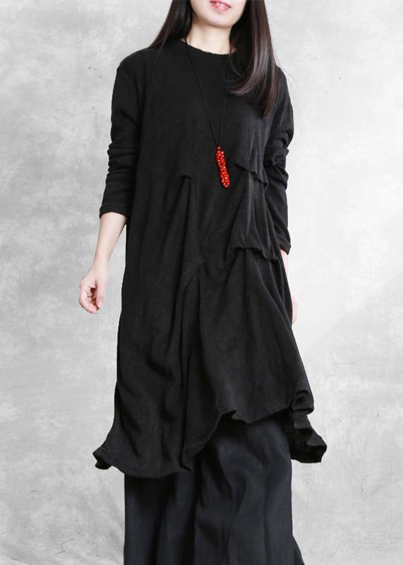 Women dark gray Cotton tunic dresses metric Cinched Art Dress - bagstylebliss