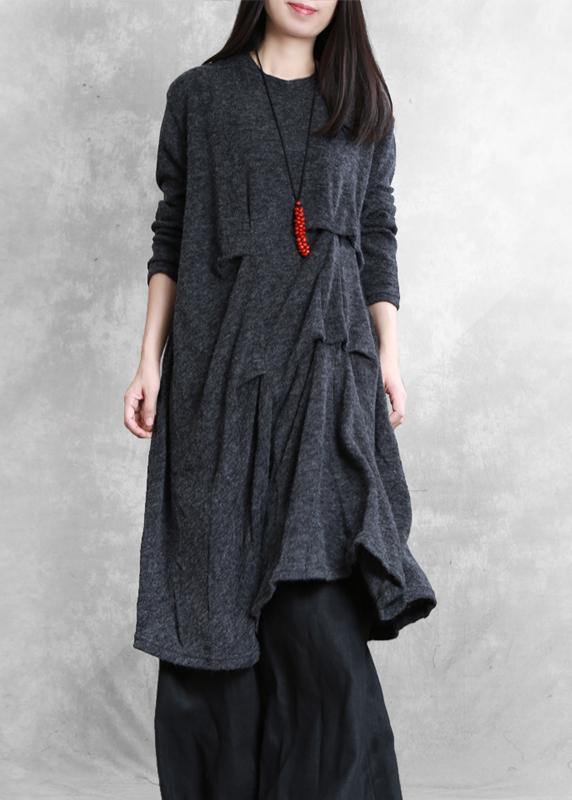 Women dark gray Cotton tunic dresses metric Cinched Art Dress - bagstylebliss