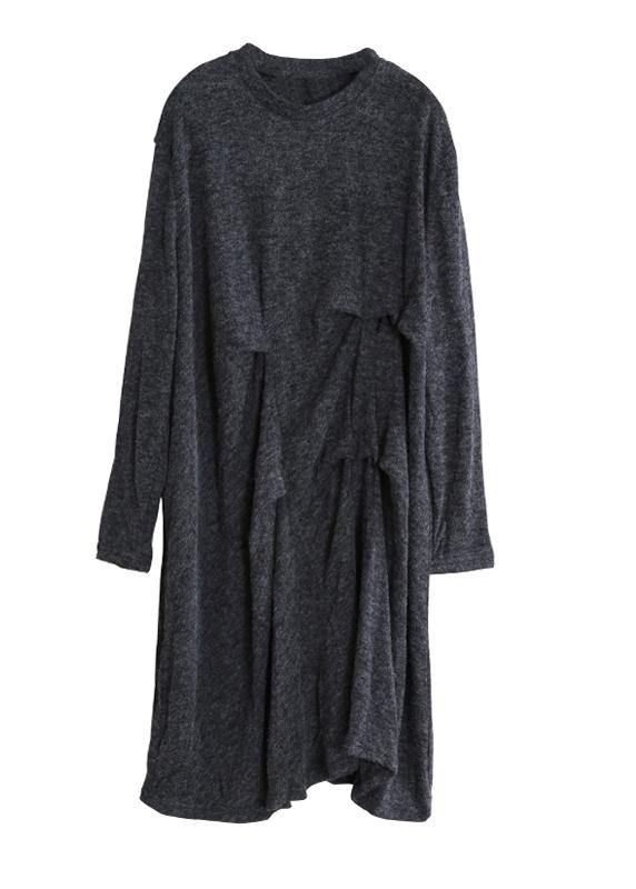 Women dark gray Cotton tunic dresses metric Cinched Art Dress - bagstylebliss