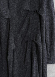 Women dark gray Cotton tunic dresses metric Cinched Art Dress - bagstylebliss