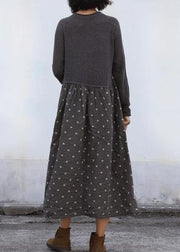 Women dark gray Sweater dress outfit Beautiful big hem DIY patchwork knit dresses - bagstylebliss