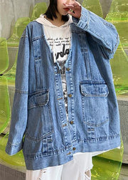 Women denim blue Fine trench coat Shape Button Down outwear - bagstylebliss