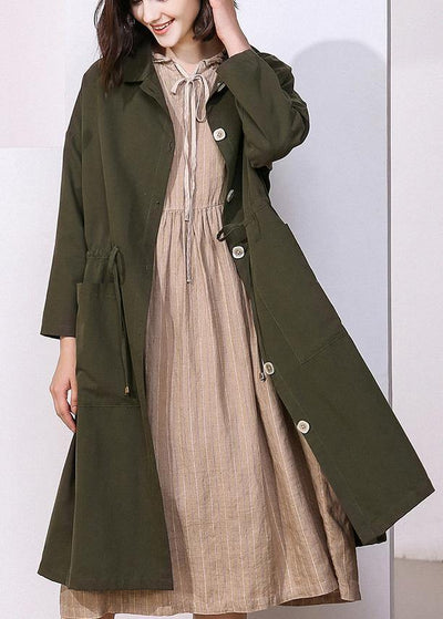 Women drawstring fine spring clothes dark green baggy women coats - bagstylebliss