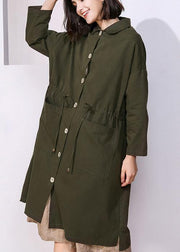 Women drawstring fine spring clothes dark green baggy women coats - bagstylebliss