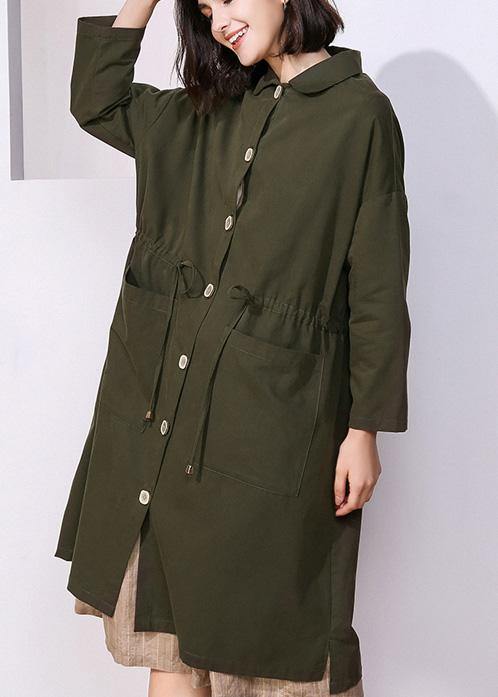 Women drawstring fine spring clothes dark green baggy women coats - bagstylebliss