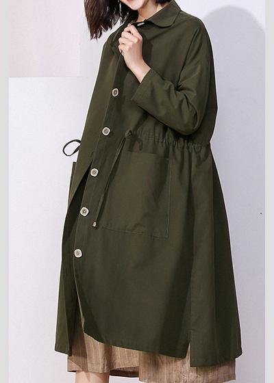 Women drawstring fine spring clothes dark green baggy women coats - bagstylebliss