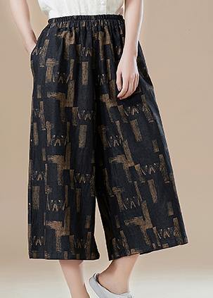 Women elastic waist wide leg pants cotton quilting clothes Drops Design Photography khaki print - bagstylebliss