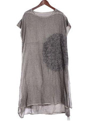 Women embroidery linen cotton clothes For Women Outfits gray side open Dresses summer - bagstylebliss