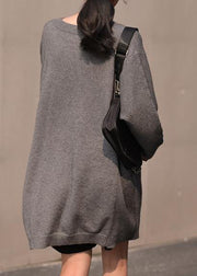 Women fall dark gray sweaters oversized v neck Blouse - bagstylebliss