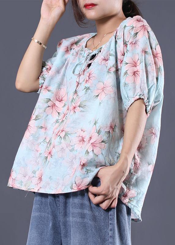 Women floral cotton linen tops women blouses design v neck summer shirt - bagstylebliss