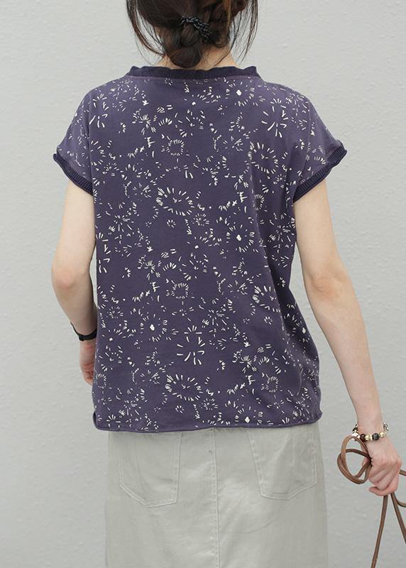 Women floral cotton tops stand collar silhouette summer shirt - bagstylebliss