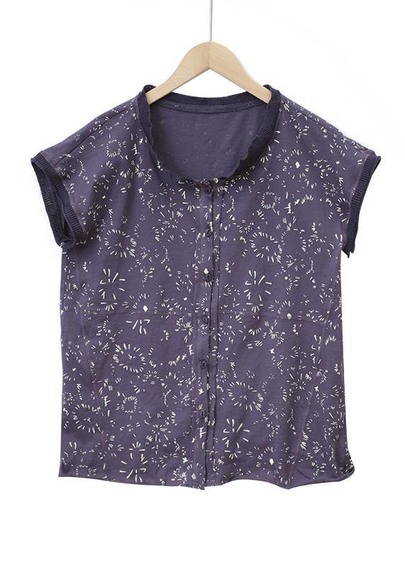Women floral cotton tops stand collar silhouette summer shirt - bagstylebliss