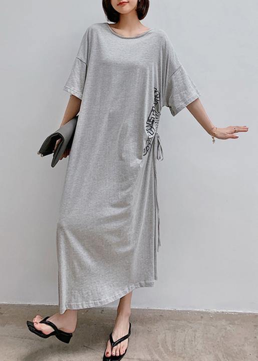 Women gray Letter outfit o neck drawstring Robe Dress - bagstylebliss