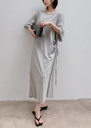 Women gray Letter outfit o neck drawstring Robe Dress - bagstylebliss