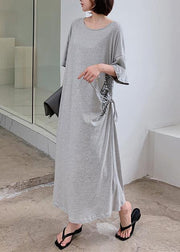 Women gray Letter outfit o neck drawstring Robe Dress - bagstylebliss