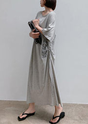 Women gray Letter outfit o neck drawstring Robe Dress - bagstylebliss