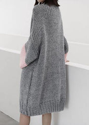 Women gray Sweater knit top pattern Upcycle o neck Batwing Sleeve knit dress - bagstylebliss