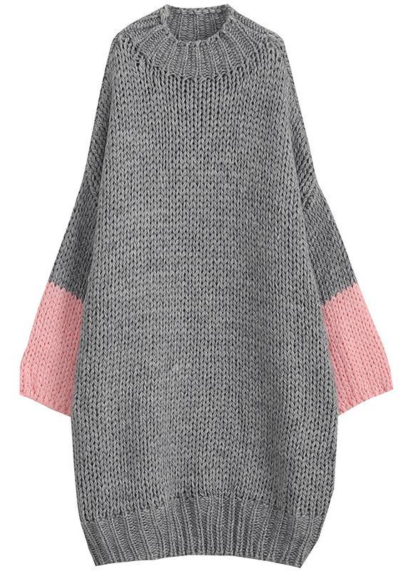 Women gray Sweater knit top pattern Upcycle o neck Batwing Sleeve knit dress - bagstylebliss