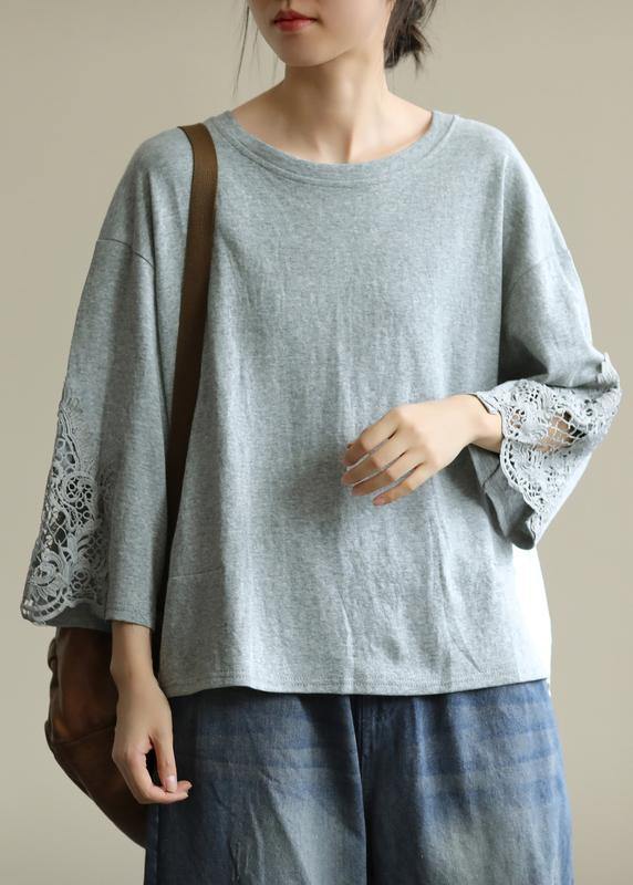 Women gray clothes For Women o neck patchwork box fall blouses - bagstylebliss