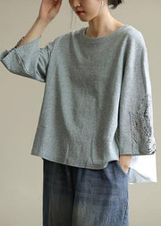 Women gray clothes For Women o neck patchwork box fall blouses - bagstylebliss