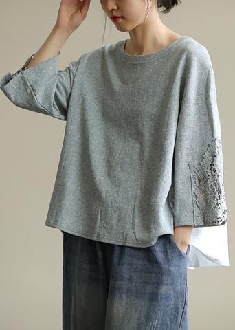 Women gray clothes For Women o neck patchwork box fall blouses - bagstylebliss