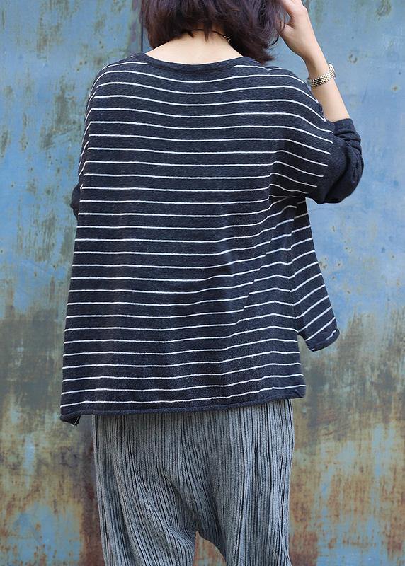 Women gray striped clothes For Women low high design trendy plus size o neck knit sweat tops - bagstylebliss