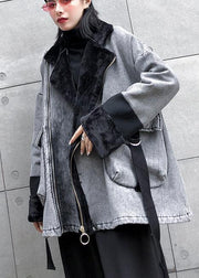 Women gray thick fine clothes For Women Sleeve zippered big pockets jackets - bagstylebliss