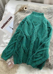 Women green Sweater dress outfit plus size high neck thick daily  knit dress - bagstylebliss