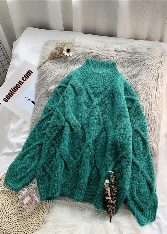 Women green Sweater dress outfit plus size high neck thick daily  knit dress - bagstylebliss