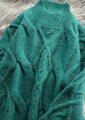 Women green Sweater dress outfit plus size high neck thick daily  knit dress - bagstylebliss