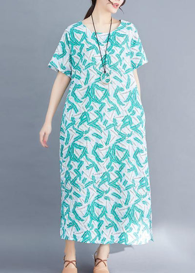 Women green cotton dresses Fashion Fabrics prints Maxi summer Dresses - bagstylebliss