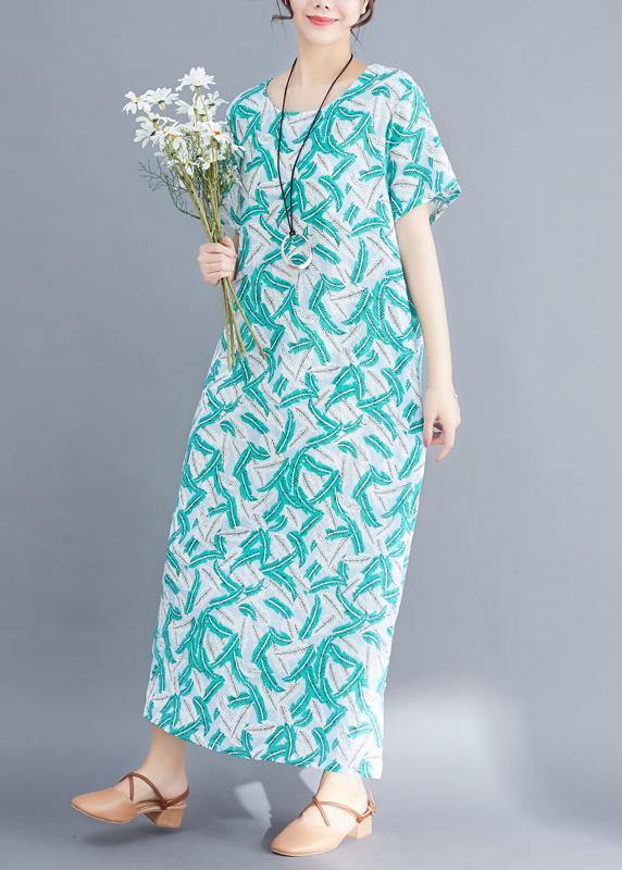 Women green cotton dresses Fashion Fabrics prints Maxi summer Dresses - bagstylebliss