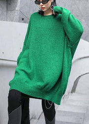 Women green knitted pullover o neck Batwing Sleeve casual knitted blouse - bagstylebliss