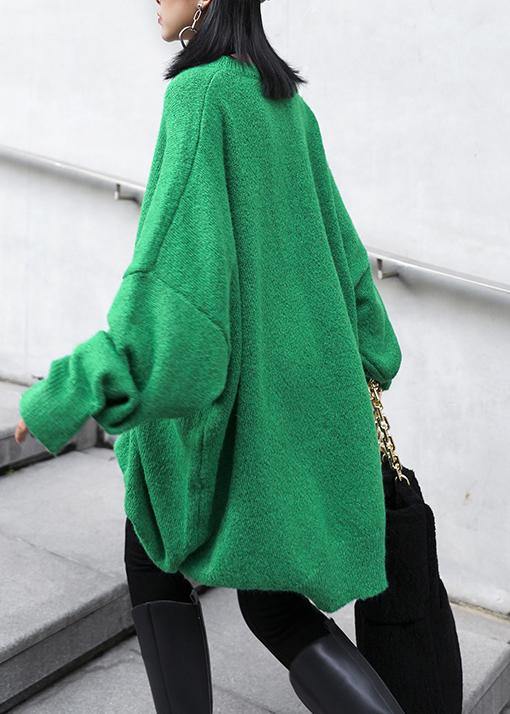 Women green knitted pullover o neck Batwing Sleeve casual knitted blouse - bagstylebliss